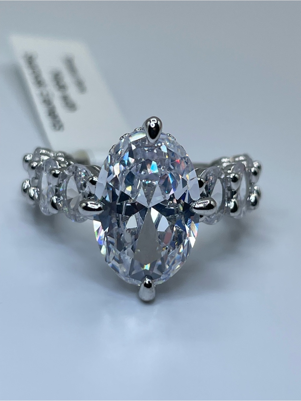 Swarovski Crystal Elements White Oval Cut Crystal Art Deco Statement Ring Size 7